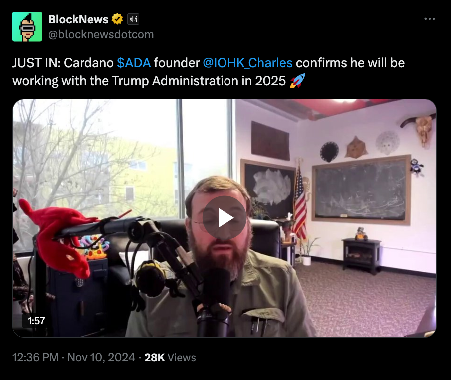 Cardano kurucusu – Trump işbirliği söylentileri ADA fiyatını yüzde 30 yükseltti